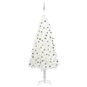vidaXL Set brad de Crăciun artificial cu LED-uri/globuri, alb, 240 cm imagine