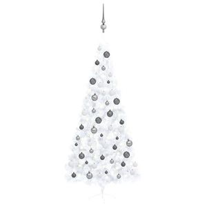 vidaXL Jumătate brad Crăciun pre-iluminat cu set globuri, alb, 240 cm imagine