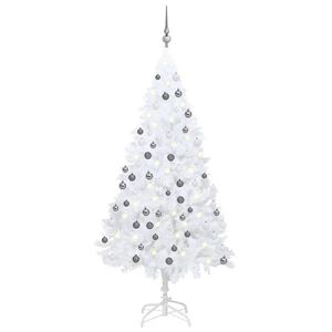 vidaXL Set brad de Crăciun artificial LED-uri/globuri alb 150 cm PVC imagine