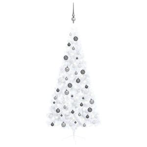 vidaXL Jumătate brad Crăciun pre-iluminat cu set globuri, alb, 180 cm imagine
