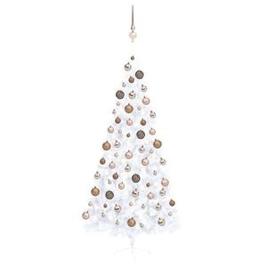 vidaXL Jumătate brad Crăciun pre-iluminat cu set globuri, alb, 210 cm imagine