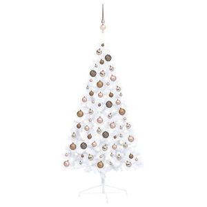 vidaXL Jumătate brad Crăciun artificial cu set globuri, alb, 120 cm imagine