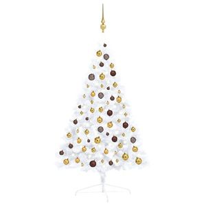 vidaXL Jumătate brad Crăciun artificial cu set globuri, alb, 120 cm imagine