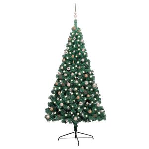 vidaXL Jumătate brad Crăciun artificial cu set globuri verde 210 cm imagine