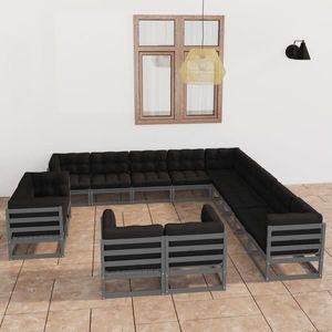 vidaXL Set mobilier de grădină cu perne, 13 piese, gri, lemn masiv de pin imagine