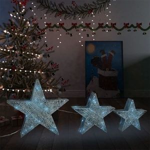 vidaXL Decor Crăciun stele 3 buc. plasă argintie LED exterior/interior imagine