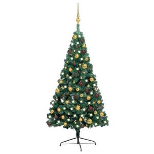 vidaXL Jumătate brad Crăciun artificial cu set globuri verde 120 cm imagine