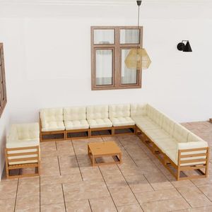 vidaXL Set mobilier grădină perne, 12 piese, maro miere lemn masiv pin imagine