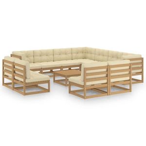 vidaXL Set mobilier grădină cu perne, 12 piese, maro, lemn masiv pin imagine