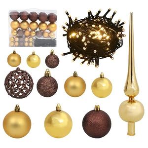 vidaXL Set globuri Crăciun cu vârf & 150 LED-uri 61 piese auriu&bronz imagine