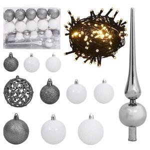 vidaXL Set globuri Crăciun cu vârf & 150 LED-uri 61 piese alb & gri imagine