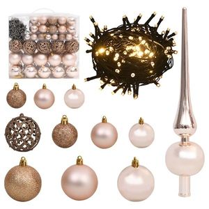 vidaXL Set globuri Crăciun cu vârf & 300 LED-uri 120 piese, roz auriu imagine