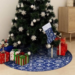 vidaXL Covor fustă de brad Crăciun cu șosetă albastru 122 cm țesătură imagine