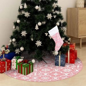 vidaXL Covor fustă de brad Crăciun cu șosetă, roz, 90 cm, țesătură imagine