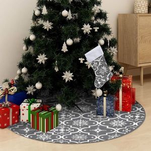 vidaXL Covor fustă de brad Crăciun cu șosetă, gri, 90 cm, țesătură imagine