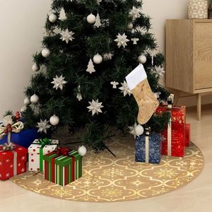 vidaXL Covor fustă de brad Crăciun cu șosetă, galben, 150 cm, țesătură imagine