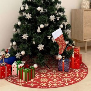 vidaXL Covor fustă de brad Crăciun cu șosetă, roșu, 122 cm, țesătură imagine