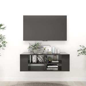 vidaXL Dulap TV montat pe perete, negru extralucios, 102x35x35 cm, PAL imagine