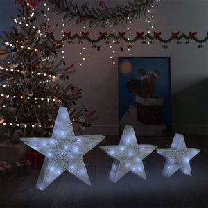 vidaXL Decor Crăciun stele 3 buc. plasă albă & LED exterior/interior imagine