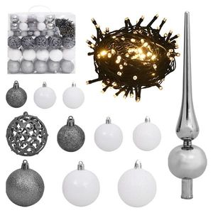 vidaXL Set globuri Crăciun cu vârf & 300 LED-uri 120 piese alb & gri imagine