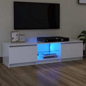 vidaXL Comodă TV cu lumini LED, alb extralucios, 140x40x35, 5 cm imagine