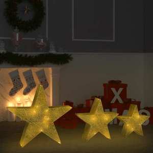 vidaXL Decor Crăciun stele 3 buc. plasă aurie & LED exterior/interior imagine