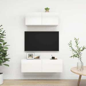 vidaXL Set de dulapuri TV, 2 piese, alb extralucios, lemn prelucrat imagine