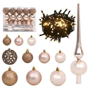vidaXL Set globuri Crăciun cu vârf & 150 LED-uri 61 piese, roz auriu imagine