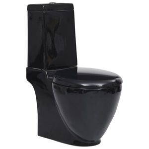 vidaXL Vas WC toaletă baie, negru, ceramică, rotund, flux inferior imagine