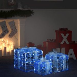 vidaXL Cutii cadou de Crăciun decorative, 3 buc., alb rece, acril imagine