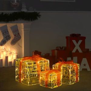 vidaXL Cutii cadou de Crăciun decorative, 3 buc., alb cald, acril imagine