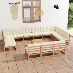 vidaXL Set mobilier grădină cu perne, 14 piese, maro, lemn masiv pin imagine