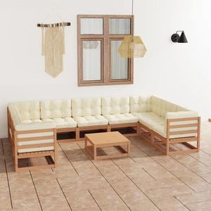 vidaXL Set mobilier grădină perne, 10 piese, maro miere lemn masiv pin imagine