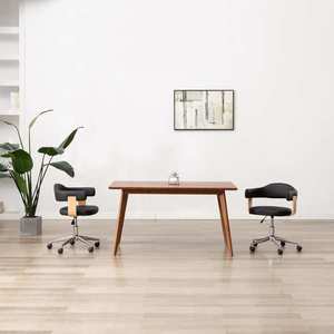 vidaXL Scaun de birou pivotant, negru, lemn curbat și piele ecologică imagine