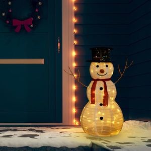 vidaXL Figurină decorativă Crăciun om de zăpadă LED 90 cm țesătură lux imagine