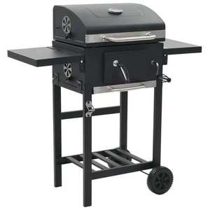 vidaXL Grătar barbecue cu cărbuni, raft inferior, negru imagine