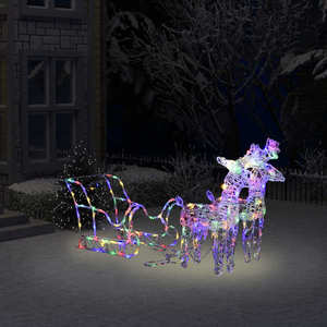 vidaXL Decorațiune de Crăciun reni și sanie 160 LED-uri 130 cm acril imagine
