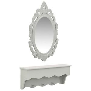 vidaXL Set raft perete pentru chei/bijuterii cu oglindă și cârlige gri imagine