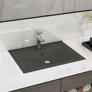 vidaXL Chiuvetă baie lux orificiu robinet gri mat 60x46 cm ceramică imagine