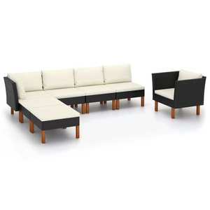 vidaXL Set mobilier grădină, 7 piese, negru, poliratan/lemn eucalipt imagine
