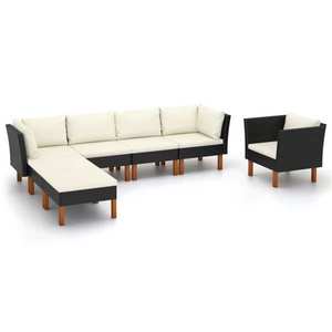 vidaXL Set mobilier grădină, 7 piese, negru, poliratan/lemn eucalipt imagine