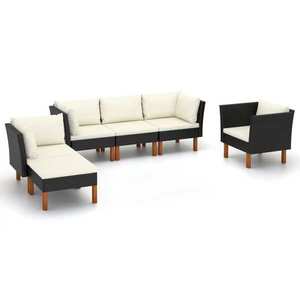 vidaXL Set mobilier grădină, 6 piese, negru, poliratan/lemn eucalipt imagine