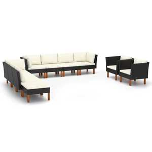 vidaXL Set mobilier grădină, 10 piese, negru, poliratan/lemn eucalipt imagine