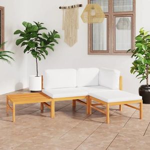 vidaXL Set mobilier grădină cu perne crem, 4 piese, lemn masiv de tec imagine