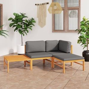 vidaXL Set mobilier grădină cu perne gri, 4 piese, lemn masiv de tec imagine
