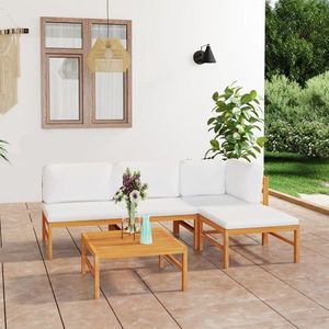 vidaXL Set mobilier grădină cu perne crem, 5 piese, lemn masiv de tec imagine