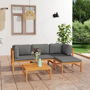 vidaXL Set mobilier grădină cu perne gri, 5 piese, lemn masiv de tec imagine