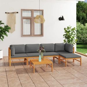 vidaXL Set mobilier grădină cu perne gri, 6 piese, lemn masiv de tec imagine