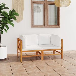 vidaXL Canapea de grădină cu 2 locuri, perne crem, lemn masiv de tec imagine