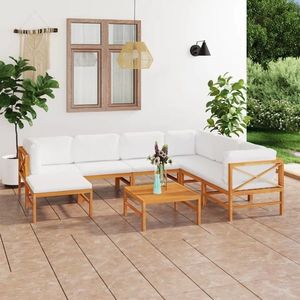 vidaXL Set mobilier grădină cu perne crem, 8 piese, lemn masiv de tec imagine